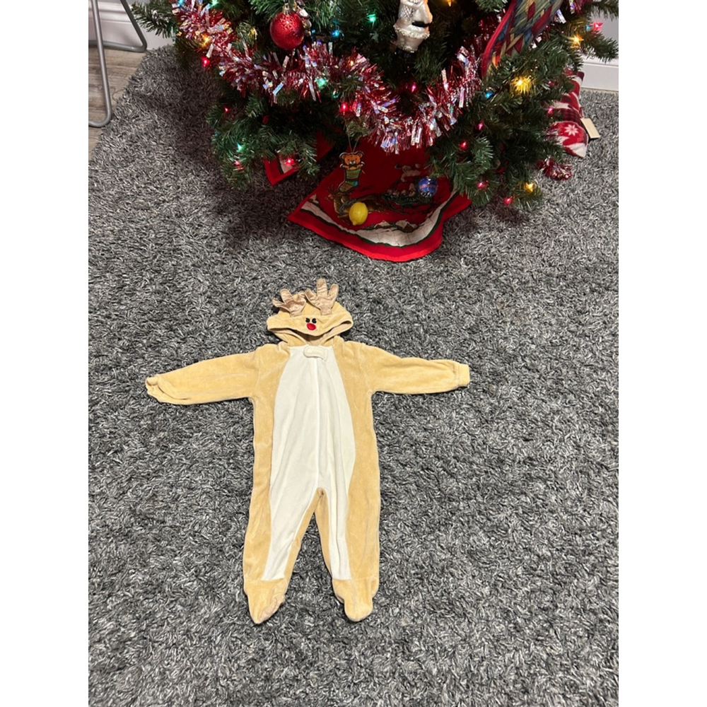 Baby Unisex Reindeer Jumpsuit 6-12M Beige
